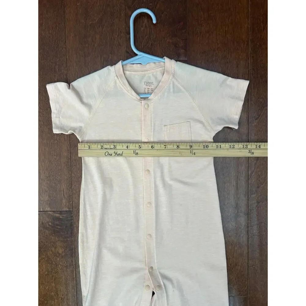 NEST Pantone Bellini Peach Baby Snap-Front Romper, Size 18-24 Months